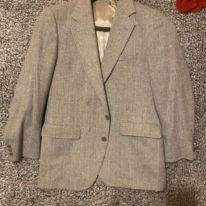 American Trend Men's Vintage Gray Blazer Herringbone Gold Buttons wool